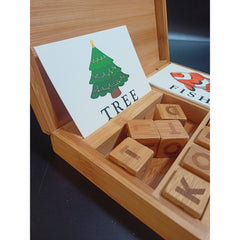 Kids Christmas Gift - 60 Flash Cards With Wooden Cube Letters In A Personalised Box - Toddler Gifts For Girls - Toddler Gifts For Boys