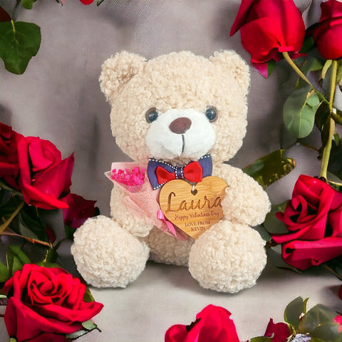 Valentine's Gift - Teddy Bear with Personalized Bamboo Heart