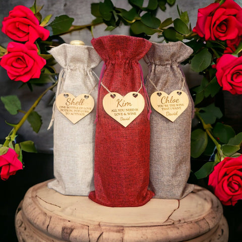 Valentine's Day - Personalized Wine Bag with Bamboo Heart