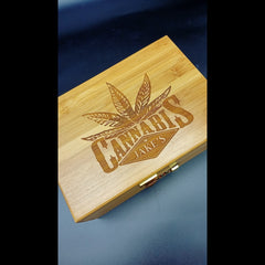 Bamboo Stash Box - Cannabis Leaf with Lock & Rolling Tray