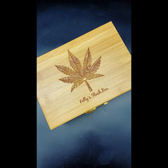 Large Cannabis Stash Box personalised With A  Cannabis Leaf Engraving & 1 Line of Text, features  Combo Lock & Bamboo Rolling Tray. Weed / Cannabis Accessories 420